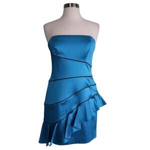 Jill Stuart Womens Strapless Cocktail Dress Size 4 Satin Ruffle Zipper Trim